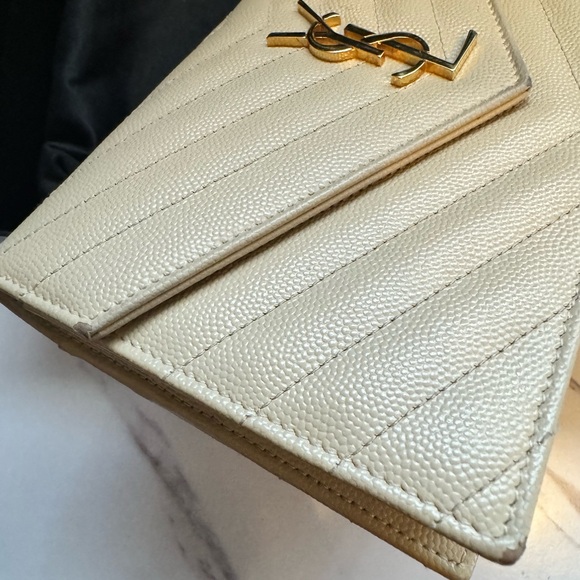 Yves Saint Laurent Cassandre Envelope Chain Wallet in Dark Beige - Picture 4 of 9